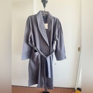 NWT Nautica Mens Sleepwear Premium Cotton Robe Gray Stripe Nightgown collar belt